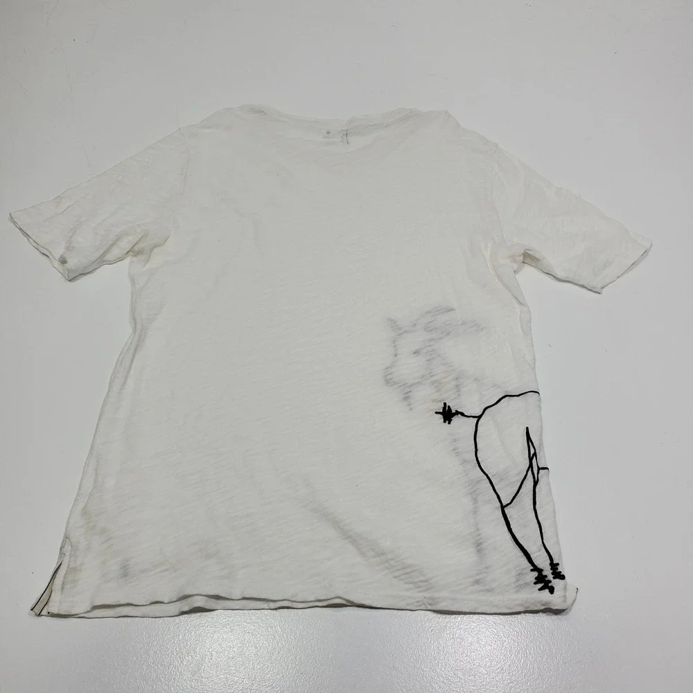 ED Women T Shirt Small Short Sleeve Embroidered Goat Lightweight Semi Sheer